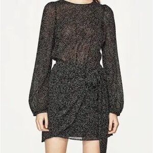 Zara Trafaluc Speckled Dress Top Sheer Wrap Around Lined Skirt LBD Size 2